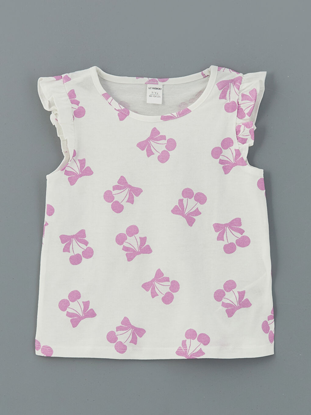 Ekru Bisiklet Yaka Çiçekli Kız Çocuk Tişört