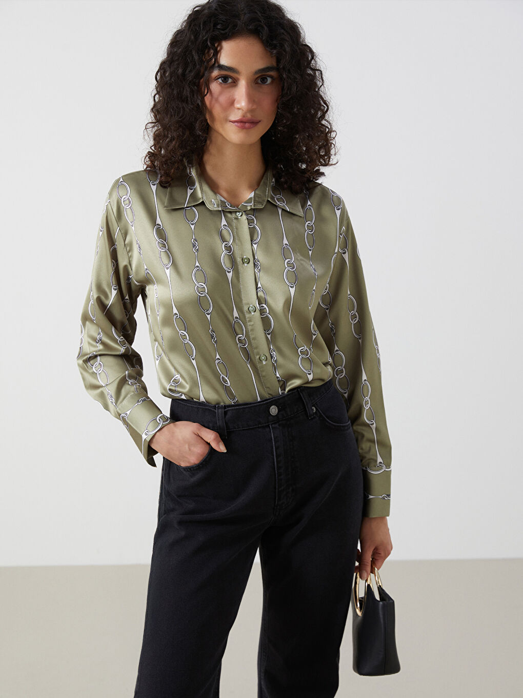 LCW Modest Patterned Satin Women's Shirt Tunic -S5FE21Z8-LRR