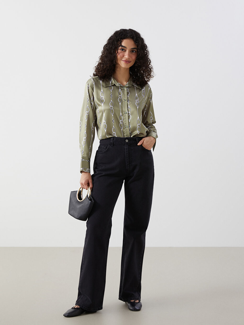 LCW Modest Patterned Satin Women's Shirt Tunic -S5FE21Z8-LRR