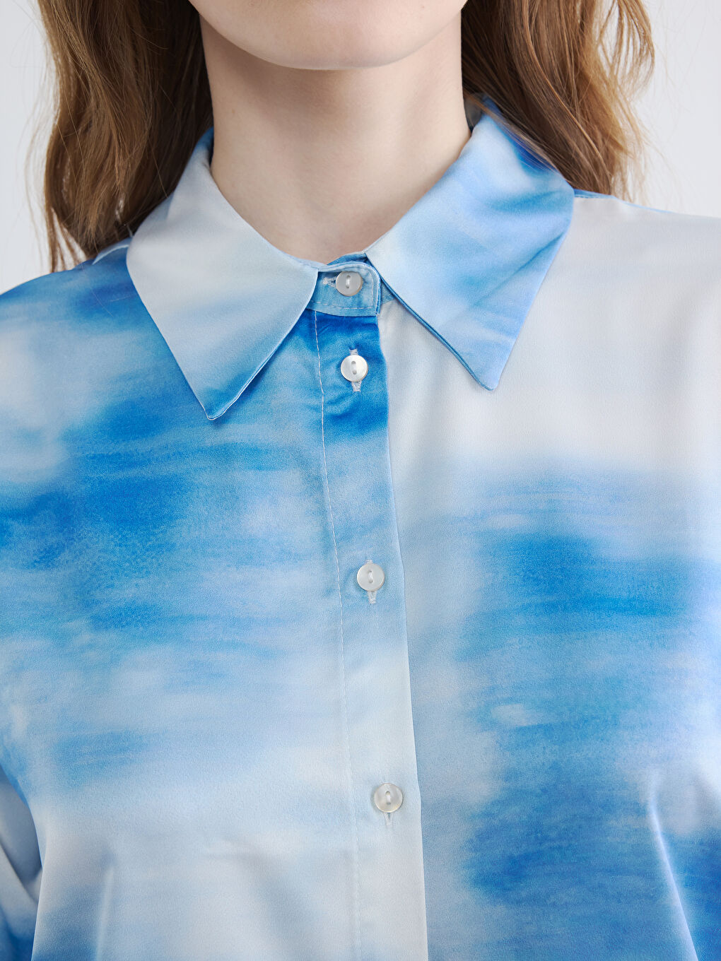 Mavi Batik Saten Kadın Gömlek Tunik-2