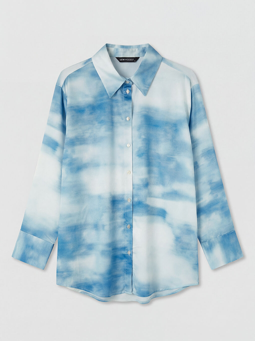 Mavi Batik Saten Kadın Gömlek Tunik-4