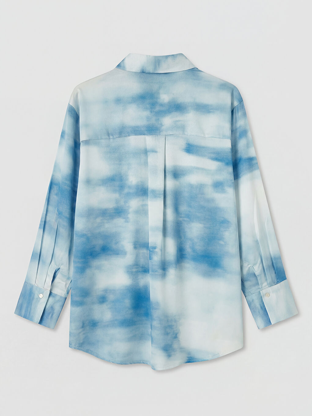 Mavi Batik Saten Kadın Gömlek Tunik-5