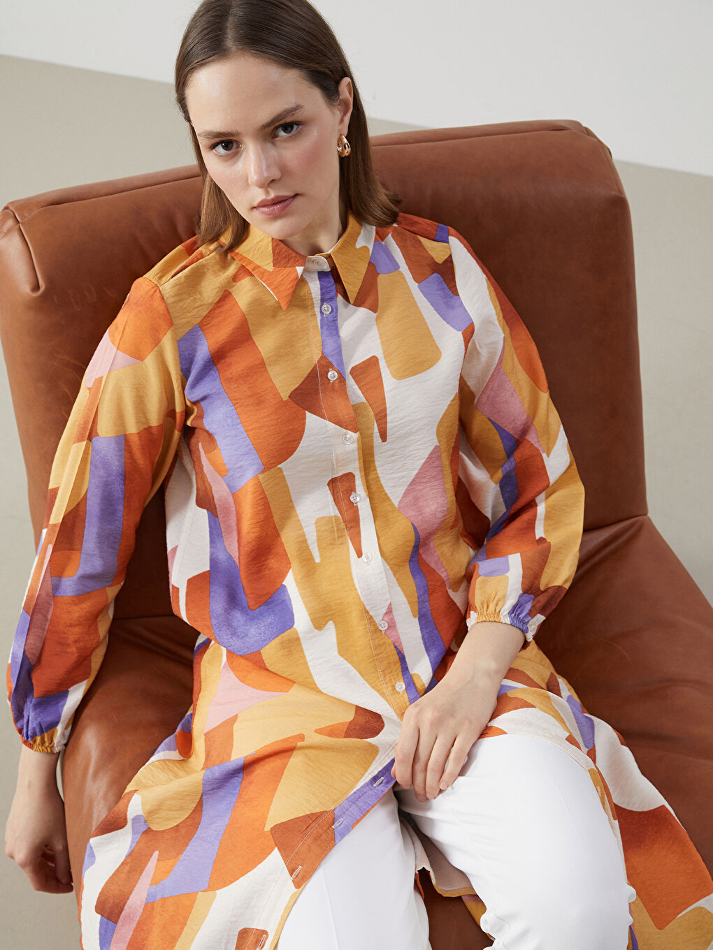 Patterned Women's Shirt Tunic -S5FE23Z8-LQX