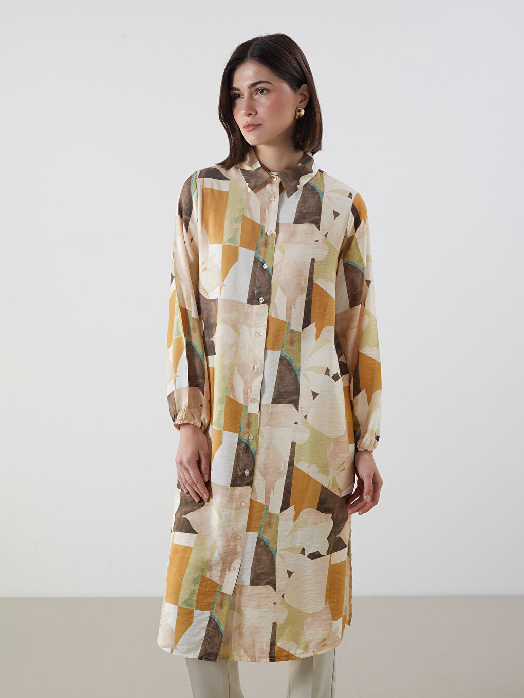 Patterned Women's Shirt Tunic -S5FE23Z8-LRA