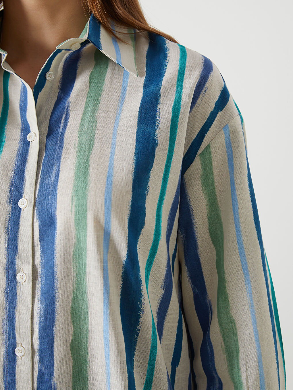 Lacivert Desenli Oversize Kadın Gömlek Tunik-2