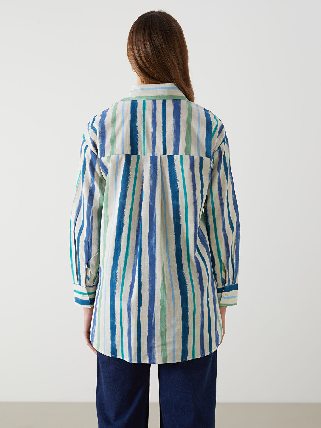 Lacivert Desenli Oversize Kadın Gömlek Tunik-3