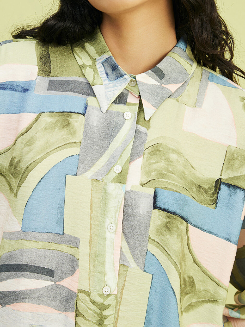 Yeşil Desenli Oversize Kadın Gömlek Tunik-2