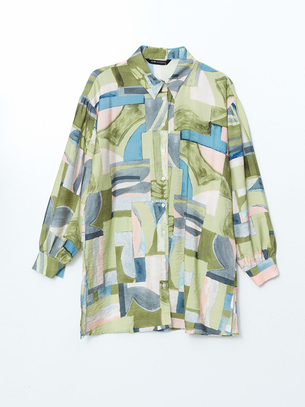 Yeşil Desenli Oversize Kadın Gömlek Tunik-6