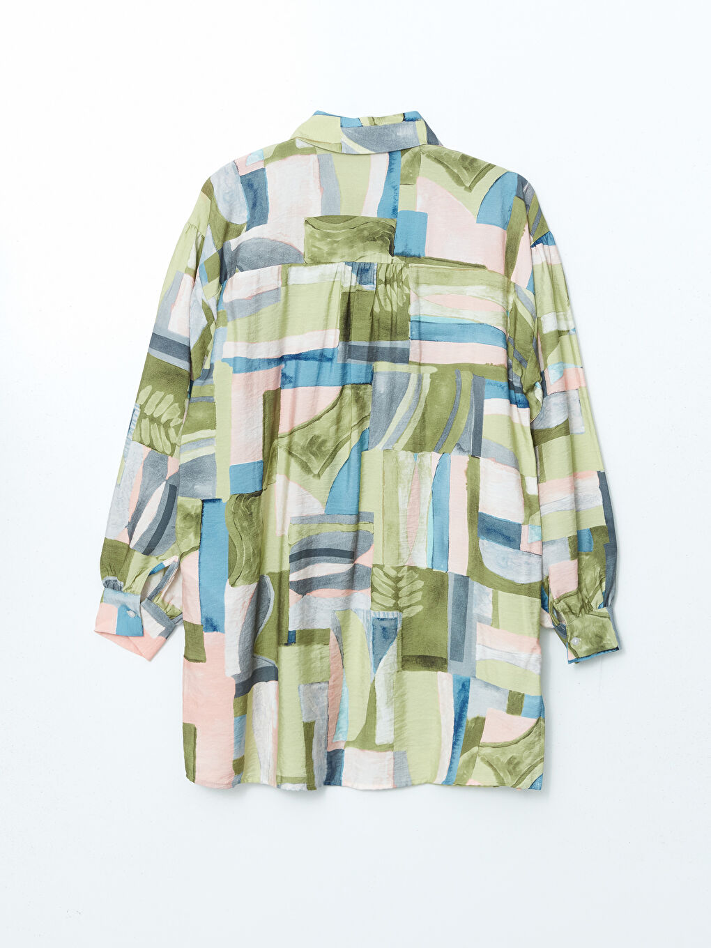 Yeşil Desenli Oversize Kadın Gömlek Tunik-7