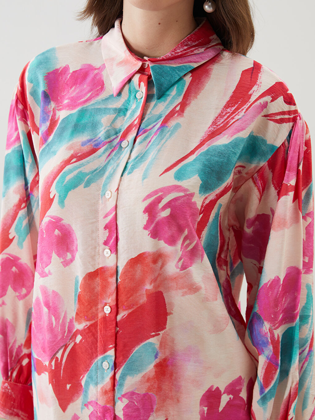 LCW Modest Pembe Desenli Oversize Kadın Gömlek Tunik - 2