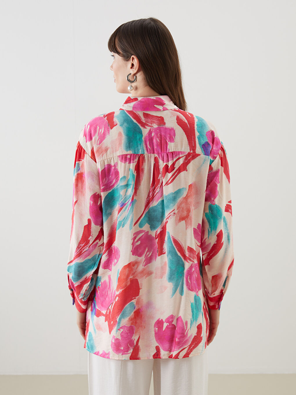 LCW Modest Pembe Desenli Oversize Kadın Gömlek Tunik - 3