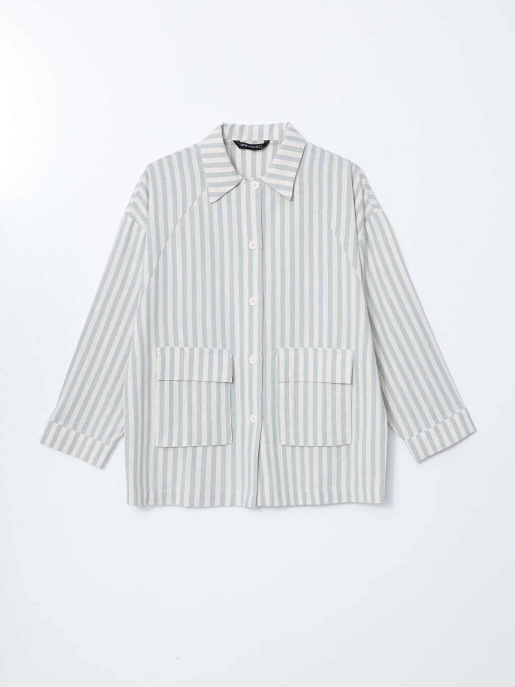 Yeşil Çizgili Oversize Keten Karışımlı Kadın Gömlek Ceket-4