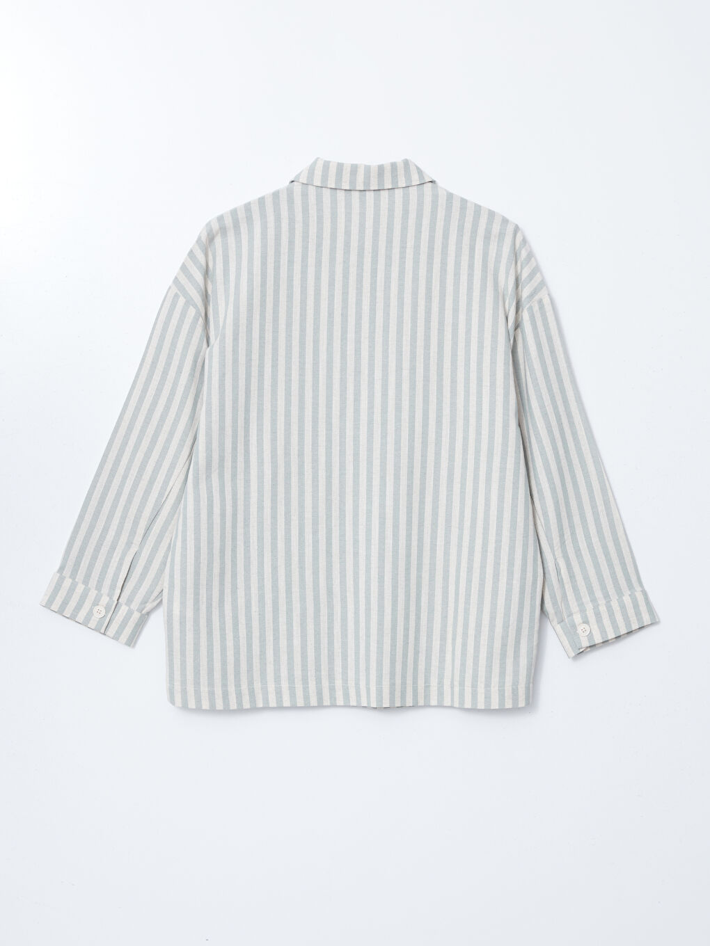 Yeşil Çizgili Oversize Keten Karışımlı Kadın Gömlek Ceket-5