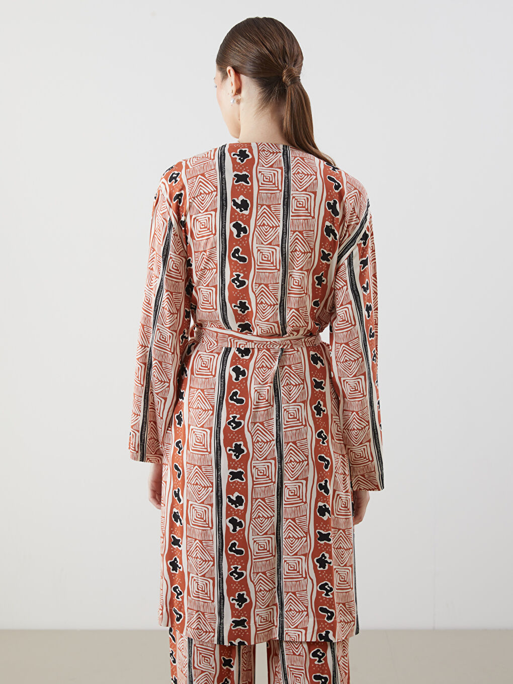 Shawl Collar Patterned Oversize Women's Kimono -S5FE34Z8-LSR