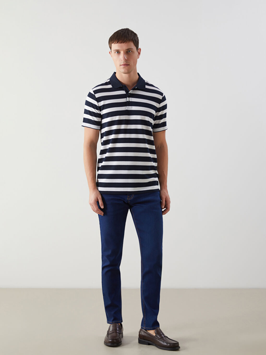 Polo Neck Short Sleeve Striped Men's T-Shirt -S5FF58Z8-LGS