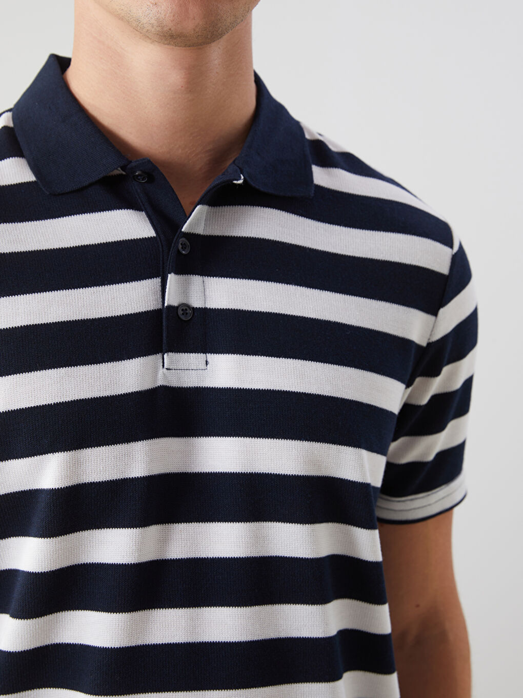 Polo Neck Short Sleeve Striped Men's T-Shirt -S5FF58Z8-LGS
