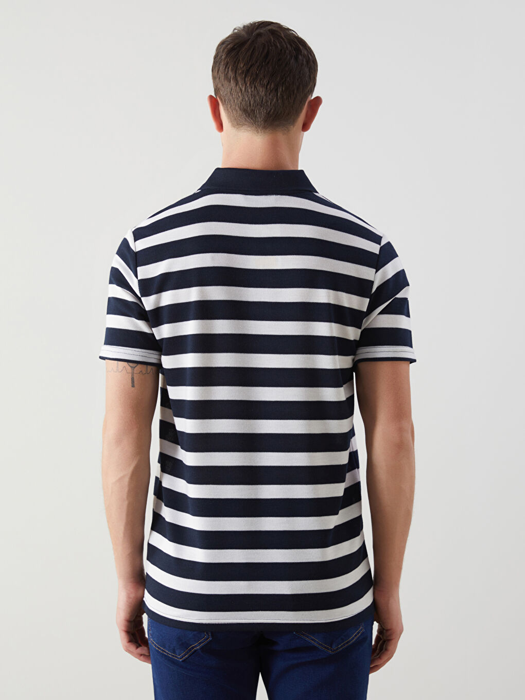 Polo Neck Short Sleeve Striped Men's T-Shirt -S5FF58Z8-LGS