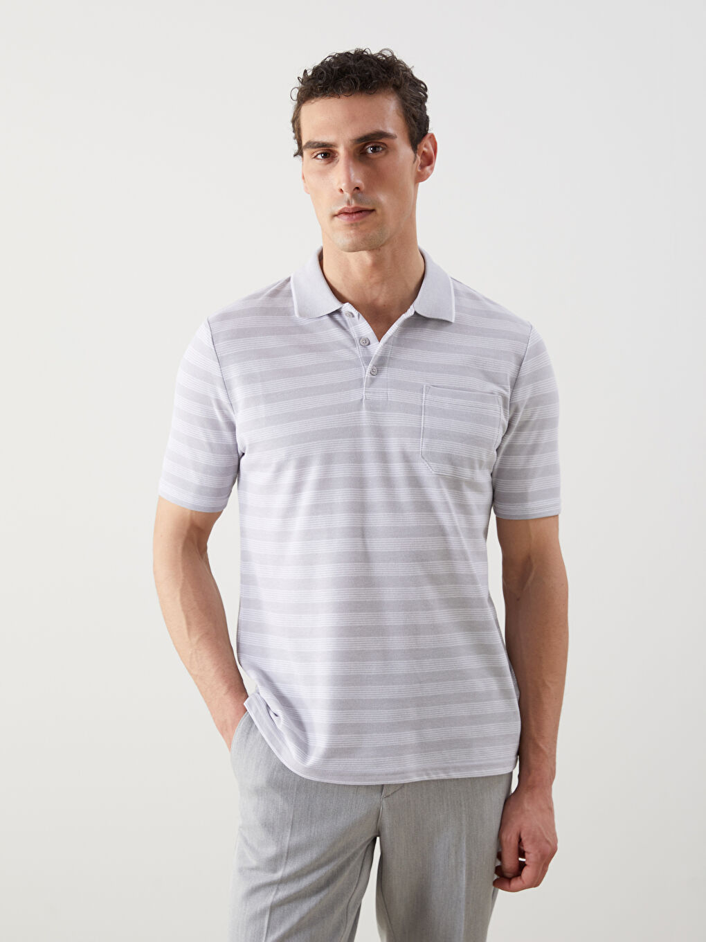Polo Neck Striped Pocket Men's T-Shirt -S5FF59Z8-LFY