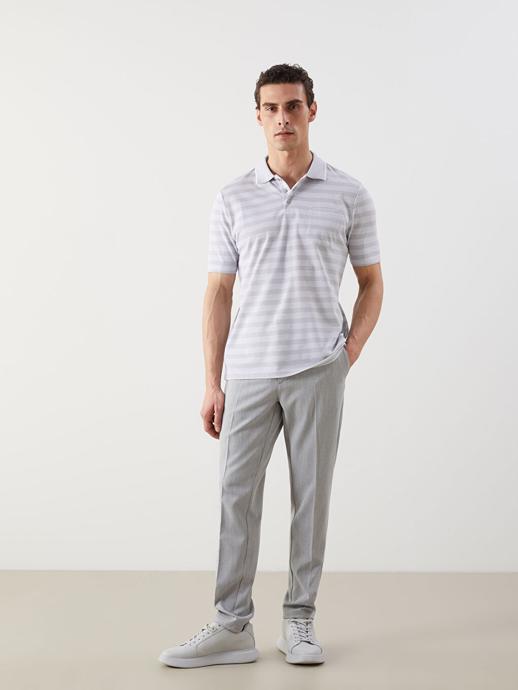 Polo Neck Striped Pocket Men's T-Shirt -S5FF59Z8-LFY