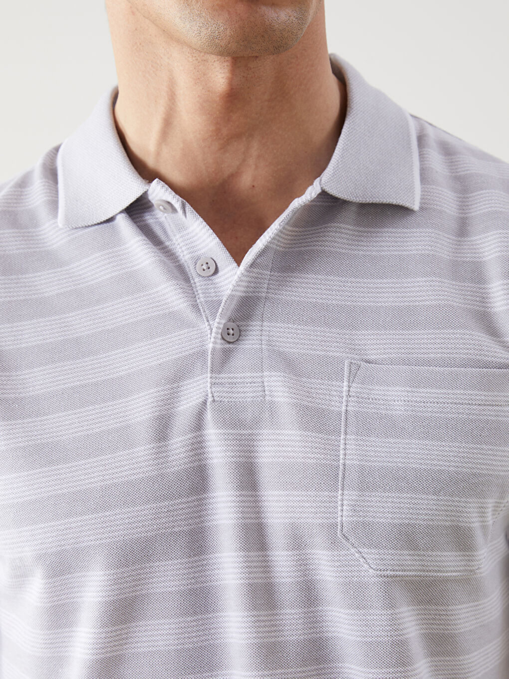 Polo Neck Striped Pocket Men's T-Shirt -S5FF59Z8-LFY