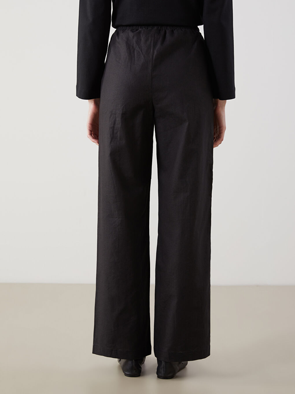 Pantalon Plissé en Mélange de Lin à Taille Élastiquée pour Femmes-3