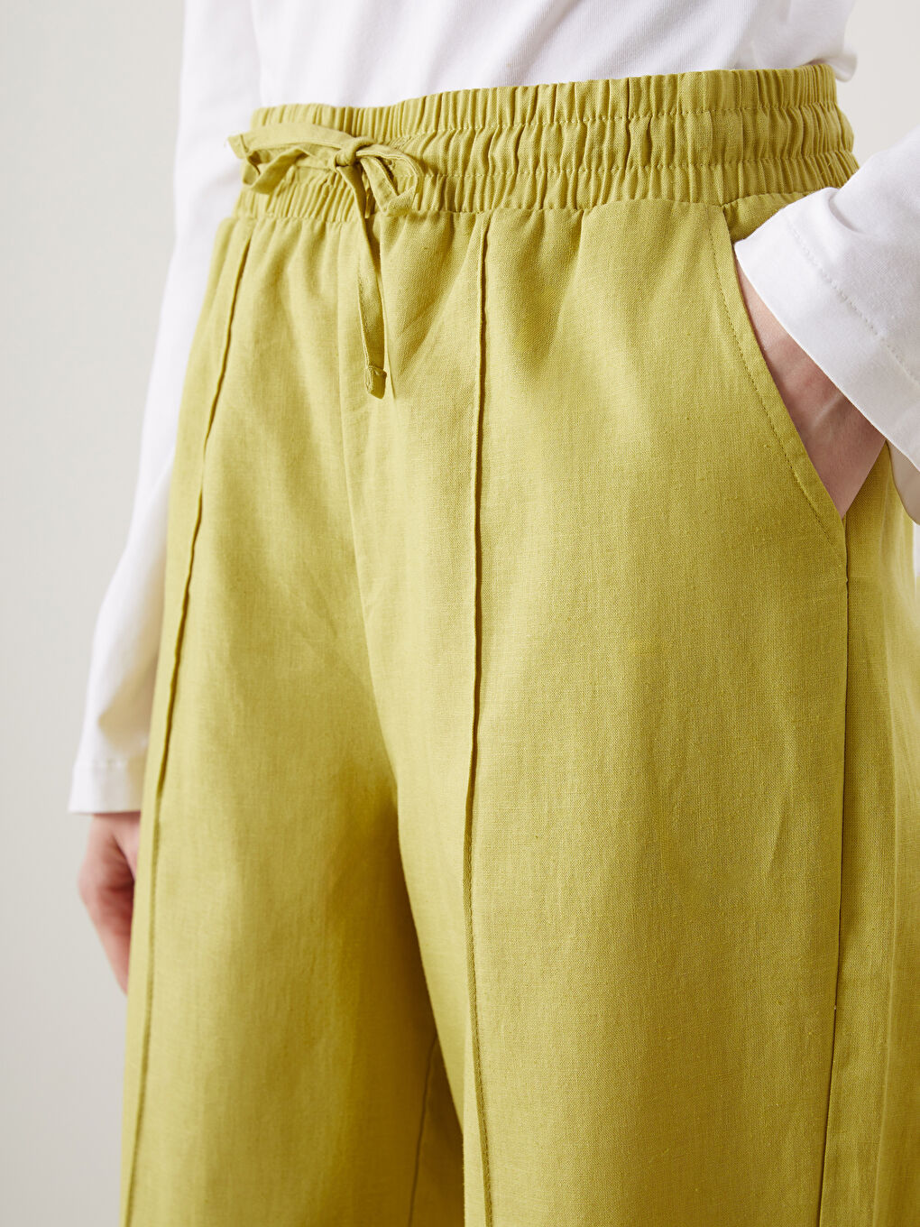 Elasticated Waist Linen Blend Pleated Women's Trousers-2