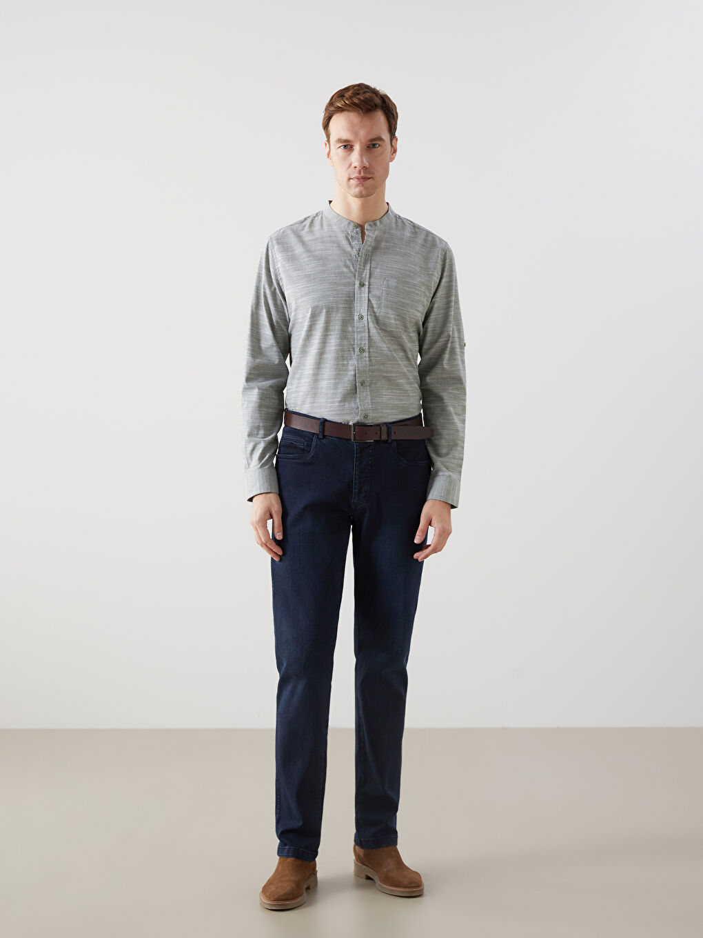 Chemise pour Hommes à Manches Longues en Popeline Coupe Régulière-1