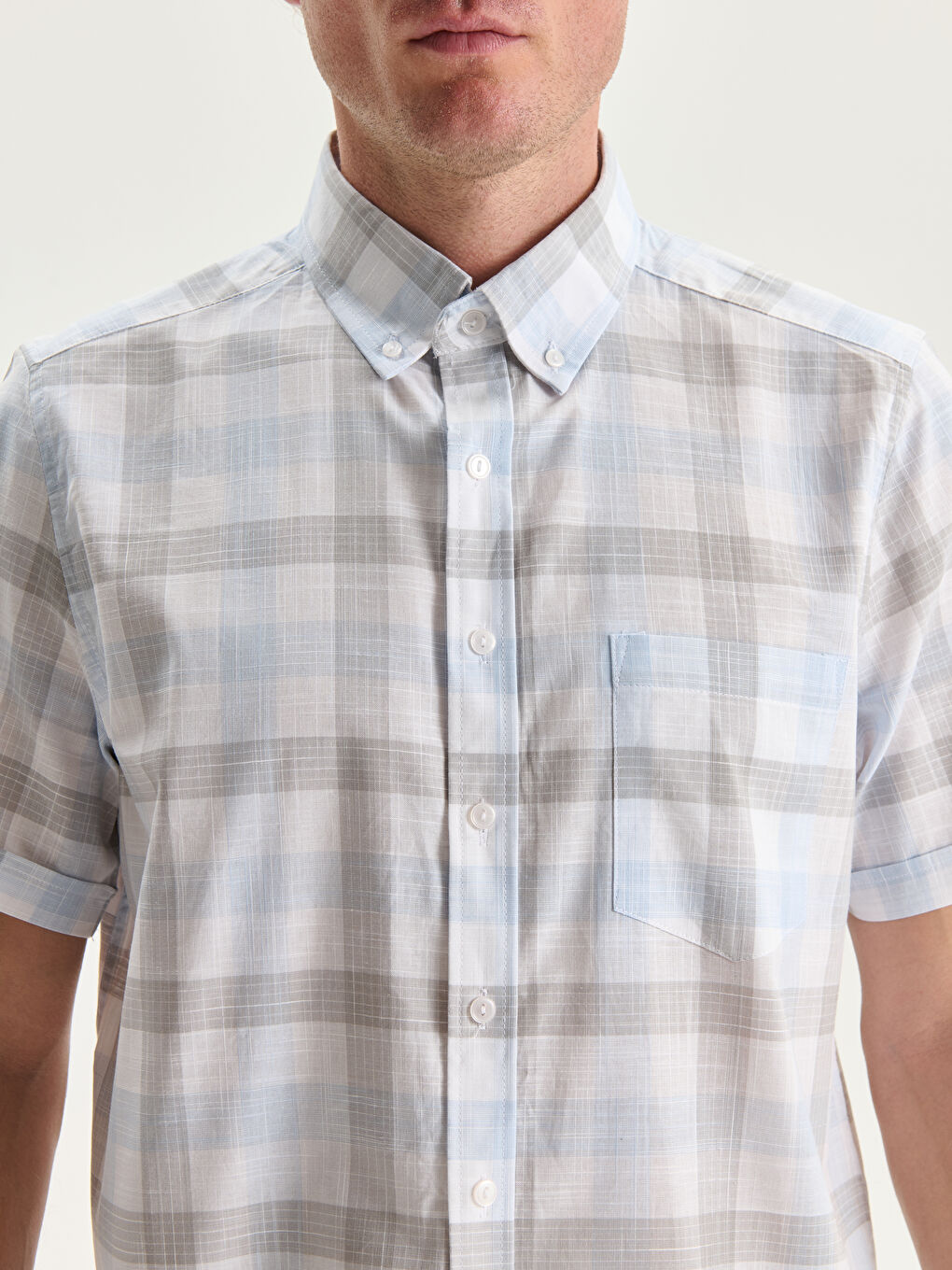 Regular Fit Short Sleeve Plaid Poplin Men's Shirt-2