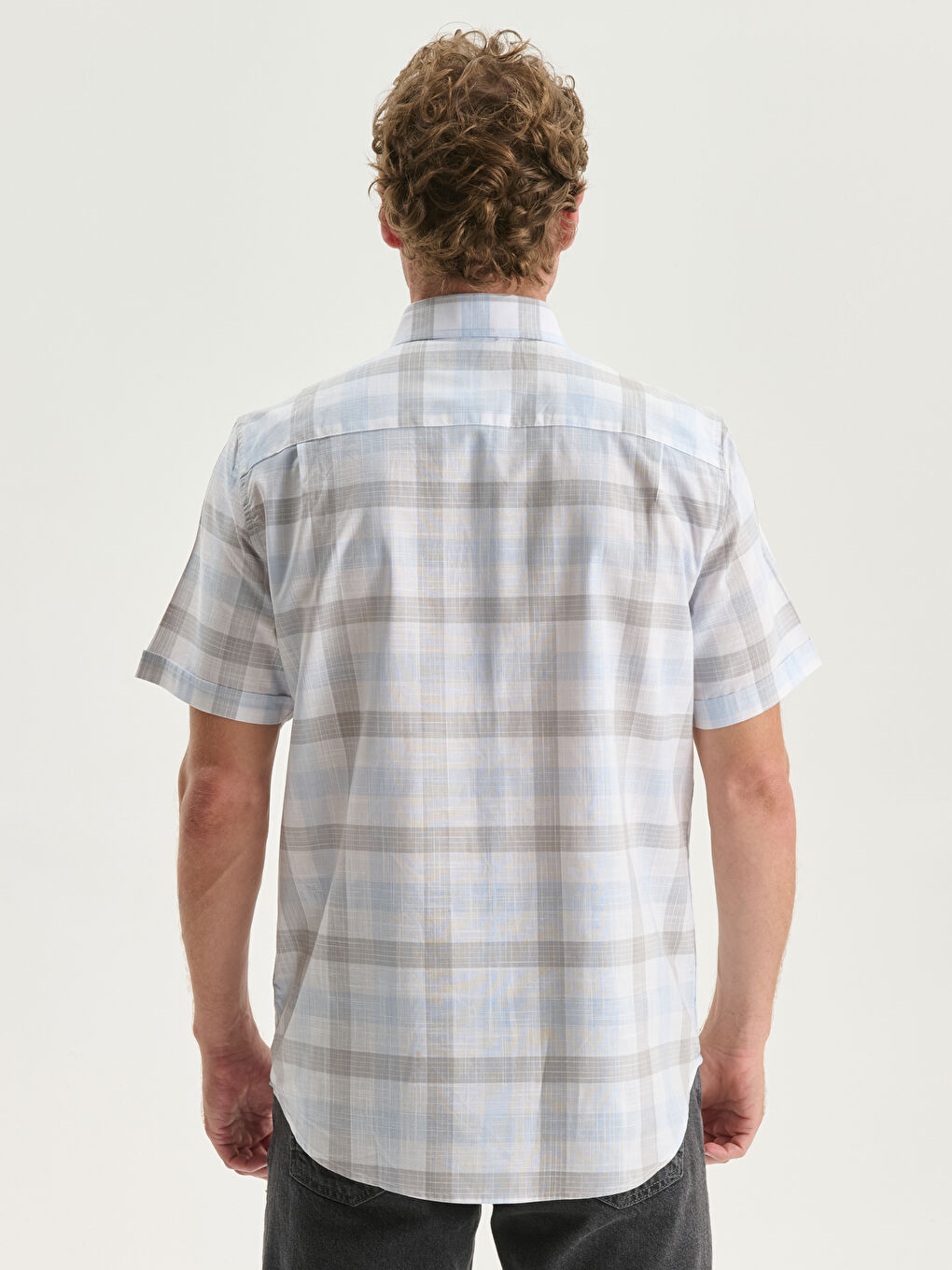 Regular Fit Short Sleeve Plaid Poplin Men's Shirt-3