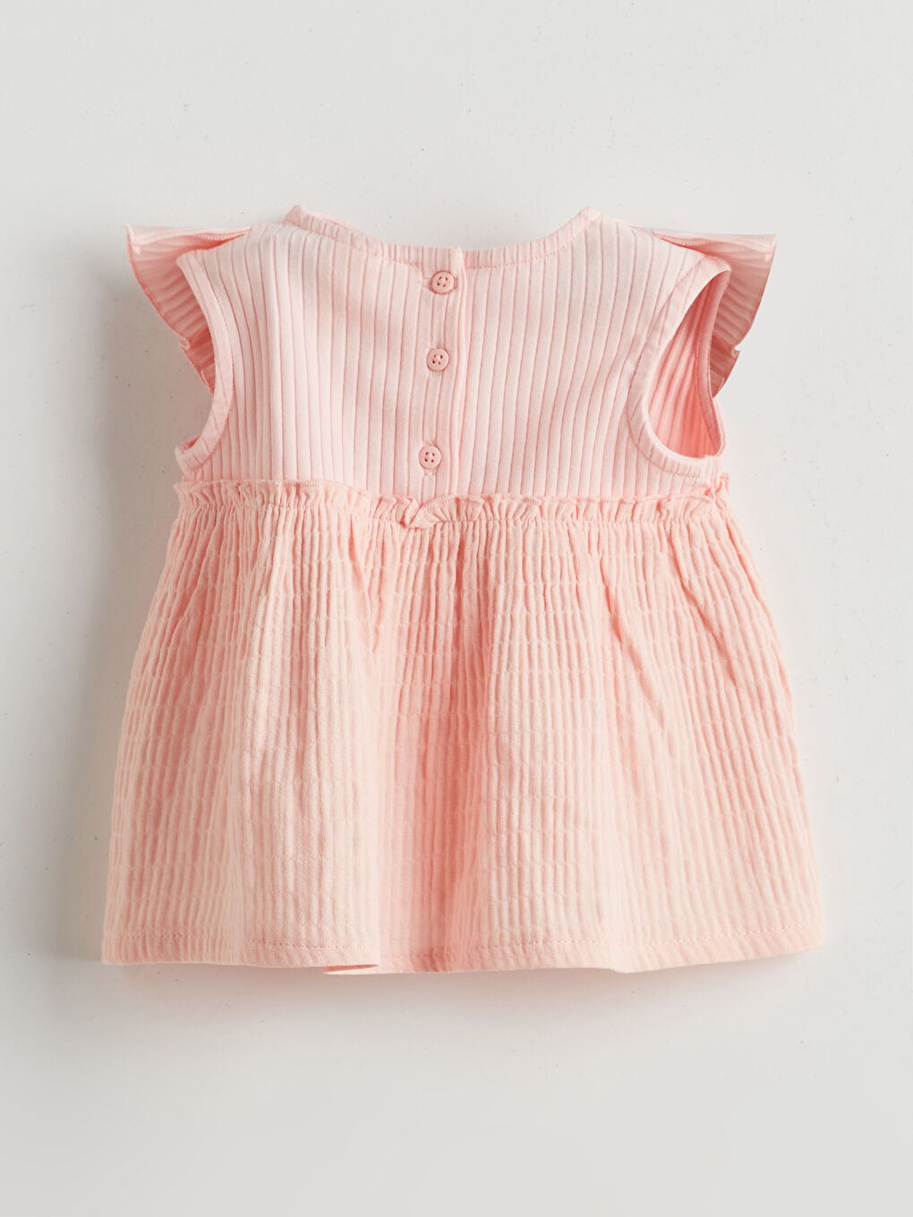 Pembe Bisiklet Yaka Kolu Fırfırlı Kız Bebek Elbise-1