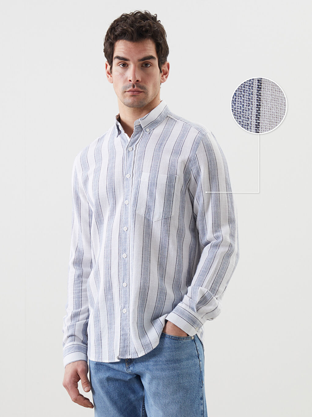 Regular Fit Long Sleeve Striped Men's Shirt -S5FG05Z8-LJX