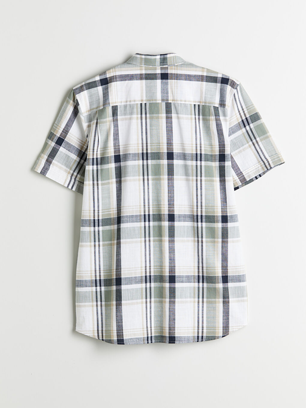 Yeşil Regular Fit Kısa Kollu Ekose Poplin Erkek Gömlek-5