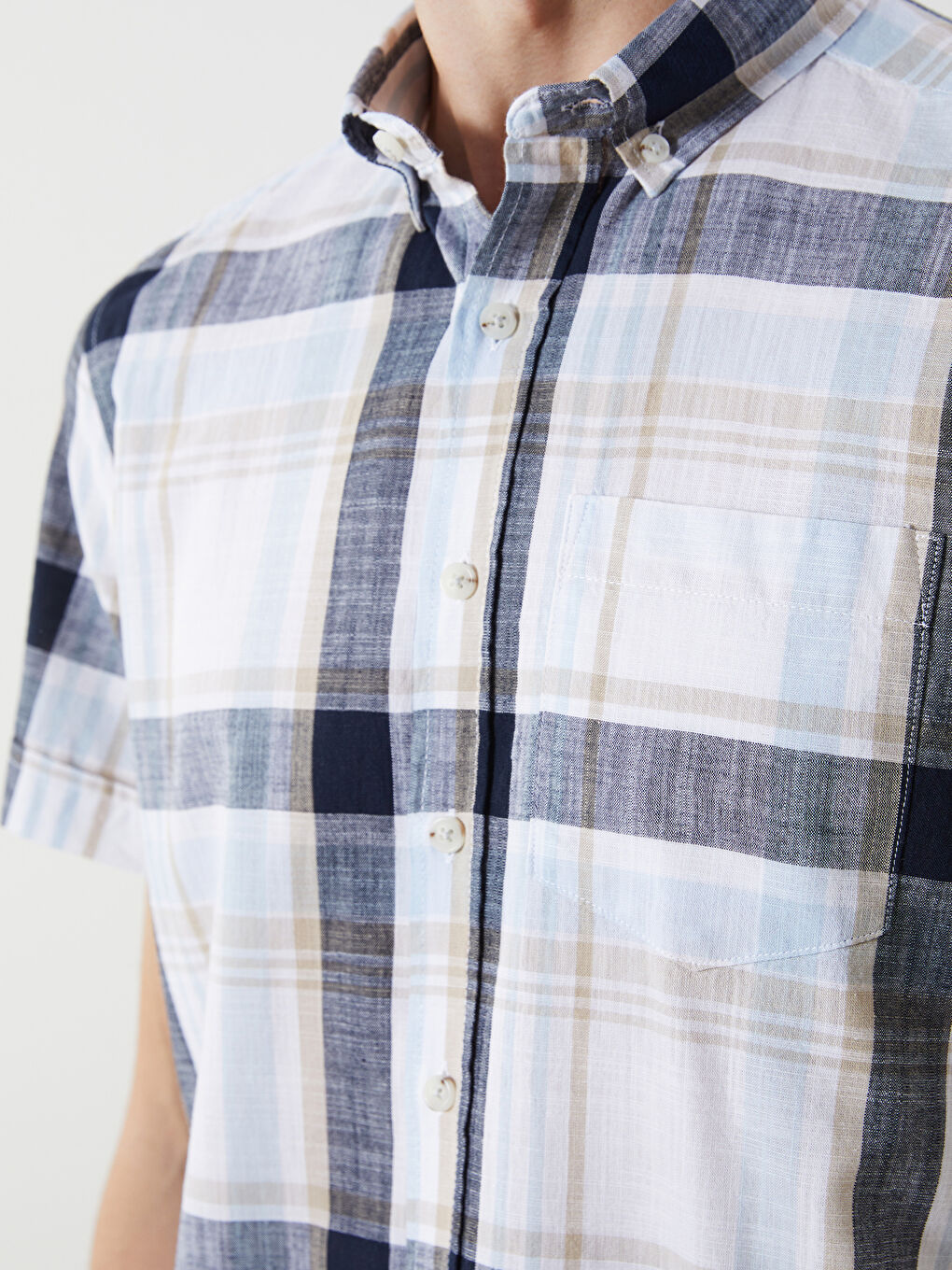 İndigo Regular Fit Kısa Kollu Ekose Poplin Erkek Gömlek-2