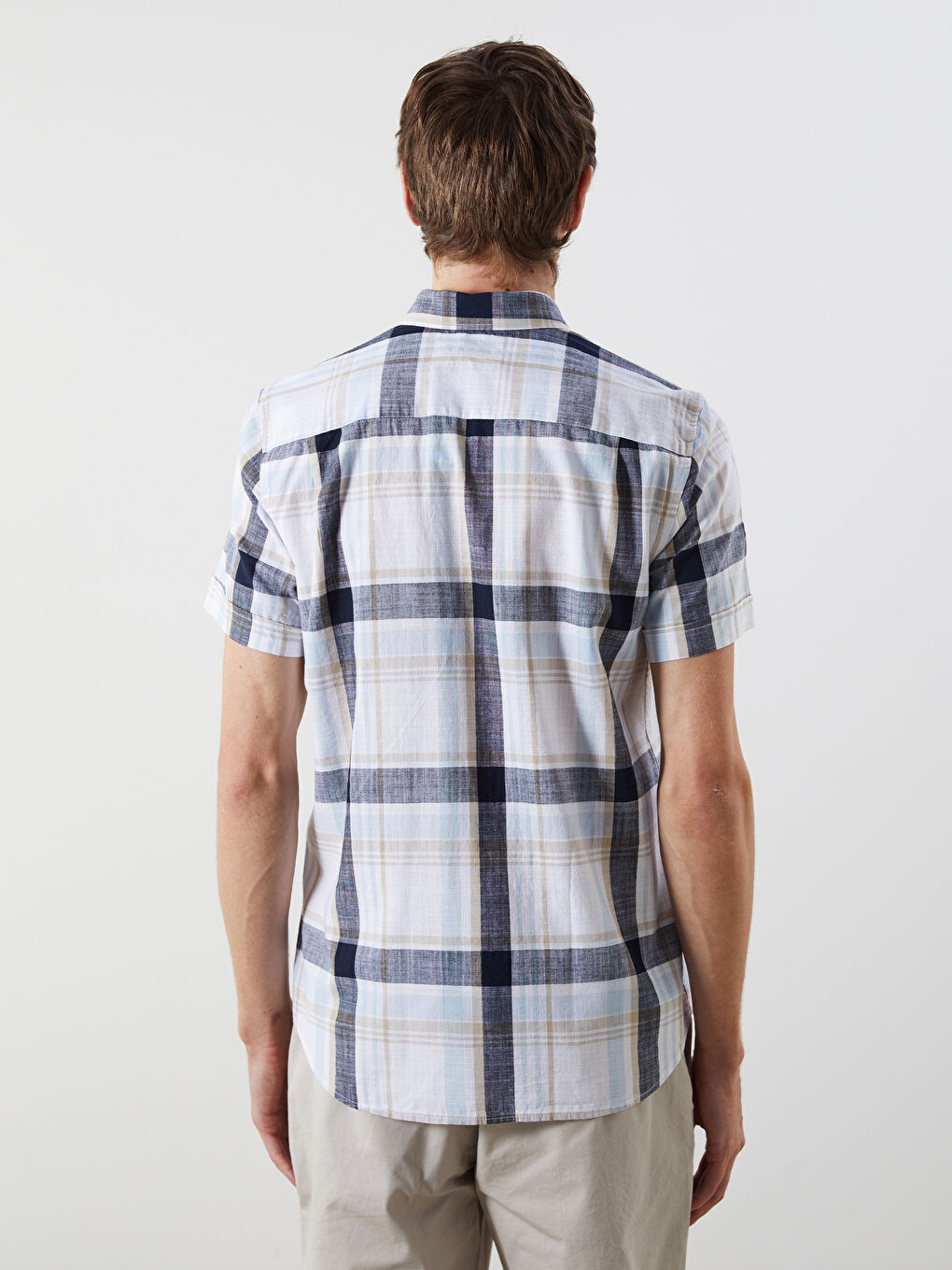 İndigo Regular Fit Kısa Kollu Ekose Poplin Erkek Gömlek-3