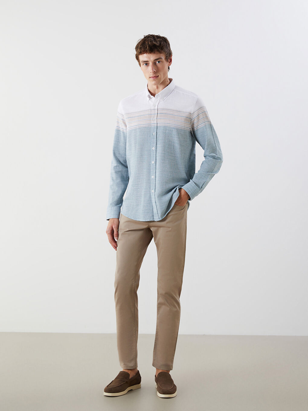 Yeşil Regular Fit Uzun Kollu Armürlü Erkek Gömlek-1