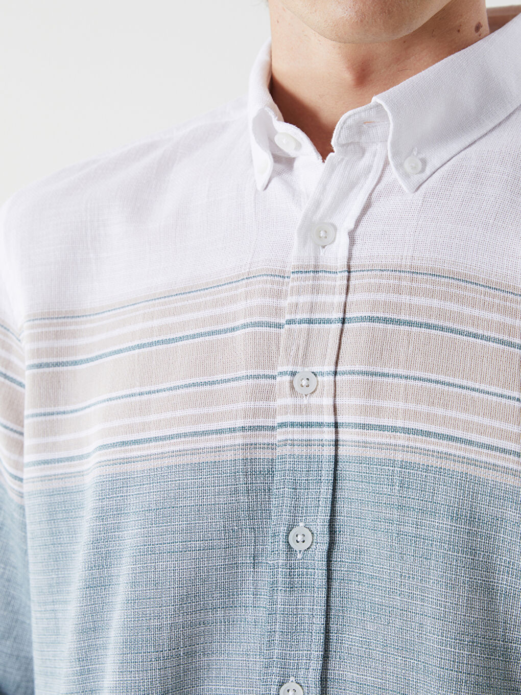 Yeşil Regular Fit Uzun Kollu Armürlü Erkek Gömlek-2