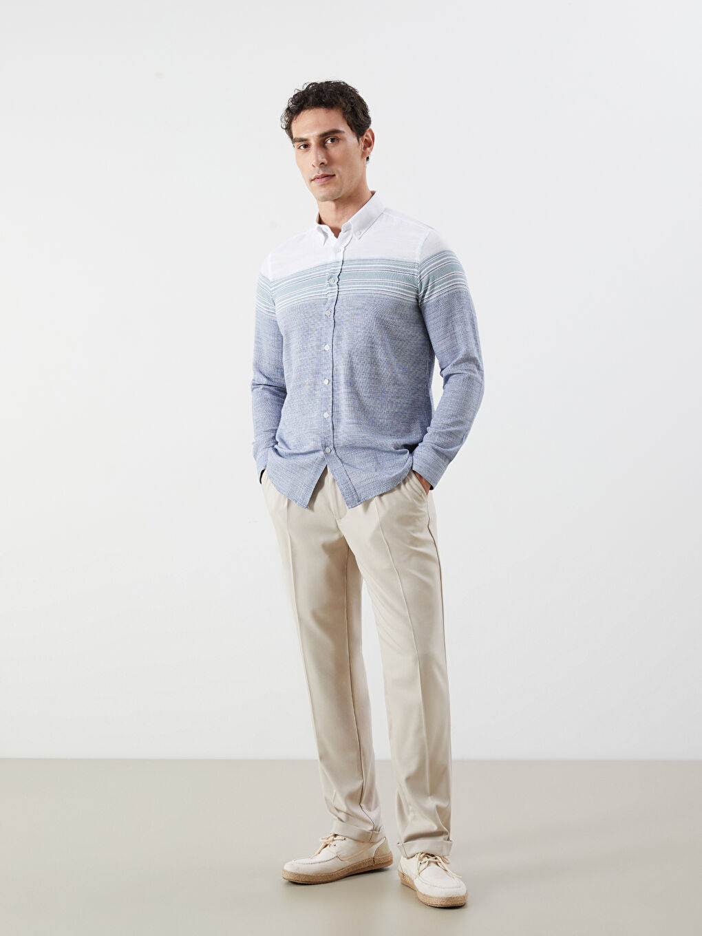 İndigo Regular Fit Uzun Kollu Armürlü Erkek Gömlek-1