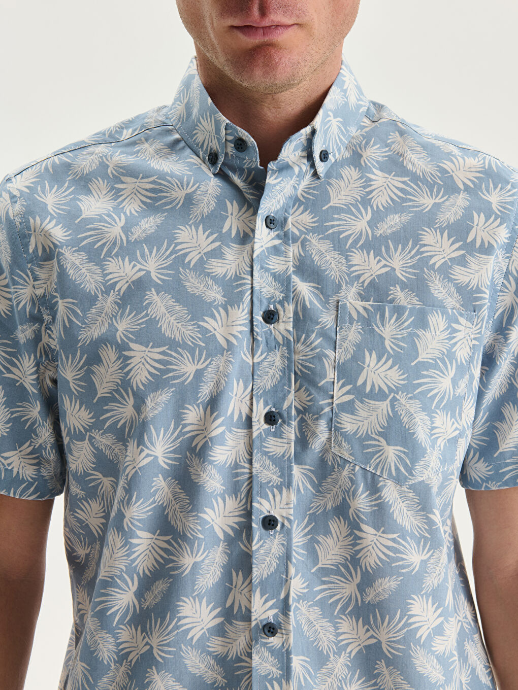 Regular Fit Short Sleeve Patterned Poplin Men's Shirt-2