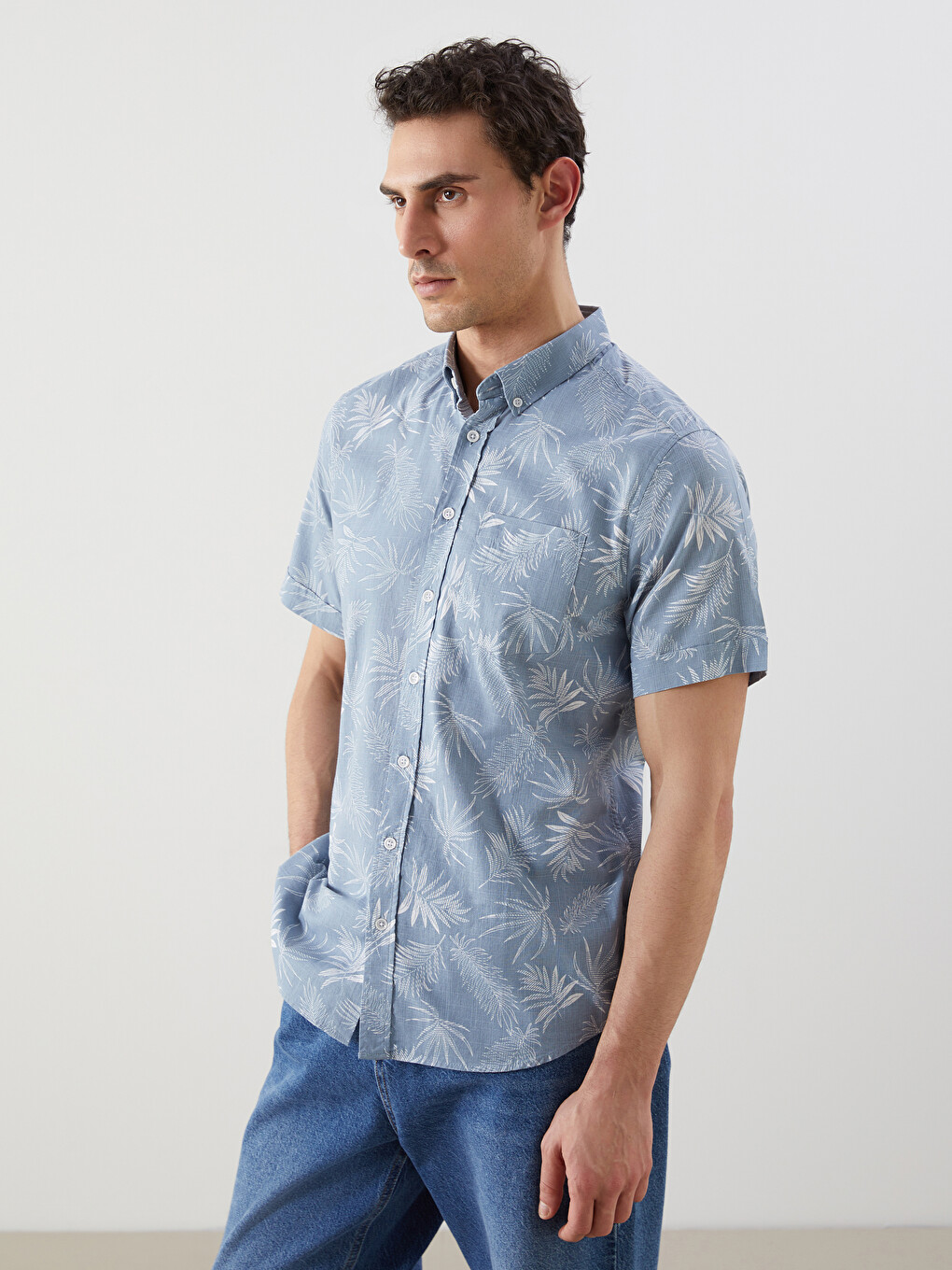 Mavi Regular Fit Kısa Kollu Desenli Poplin Erkek Gömlek