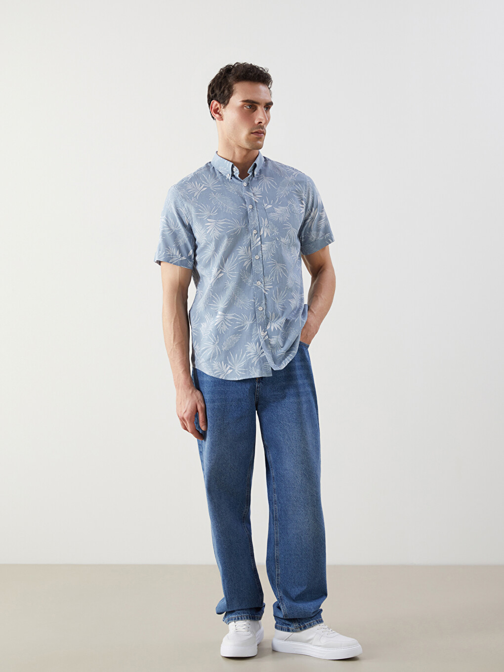 Mavi Regular Fit Kısa Kollu Desenli Poplin Erkek Gömlek-1