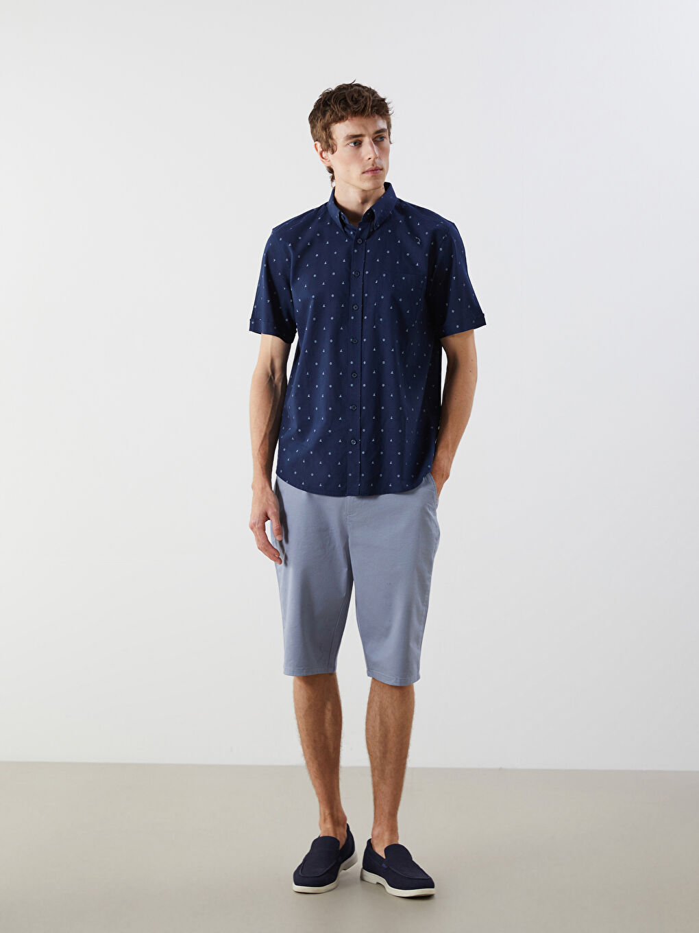 LCWAIKIKI Classic Regular Fit Short Sleeve Patterned Poplin Men's Shirt -S5FG13Z8-LS3