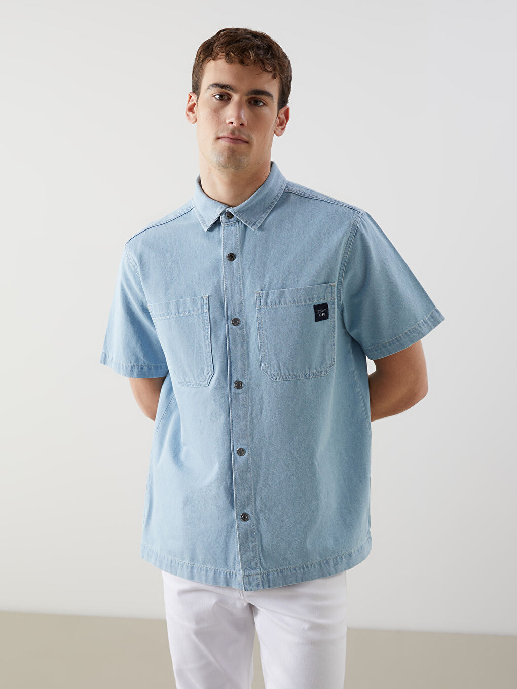 Relaxed Fit Short Sleeve Men's Denim Shirt -S5FG14Z8-311