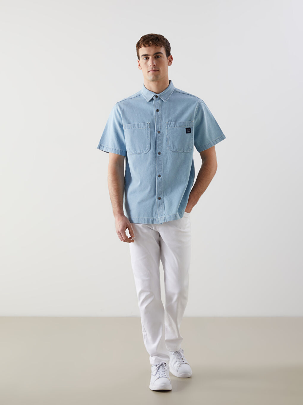Relaxed Fit Short Sleeve Men's Denim Shirt -S5FG14Z8-311