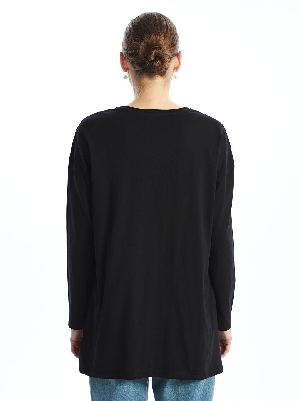 Siyah Bisiklet Yaka Çiçekli Kadın Tunik-3