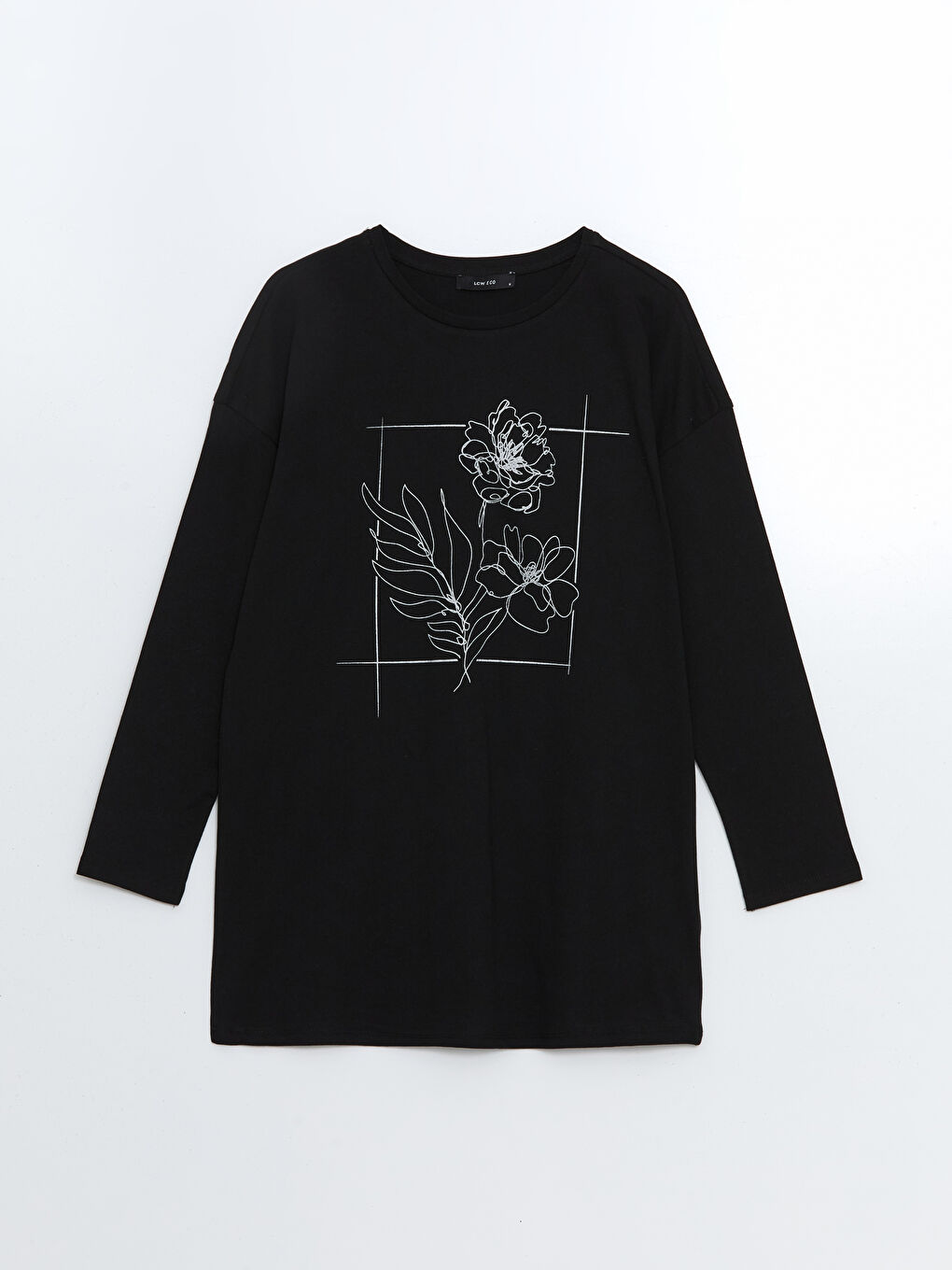 Siyah Bisiklet Yaka Çiçekli Kadın Tunik-4
