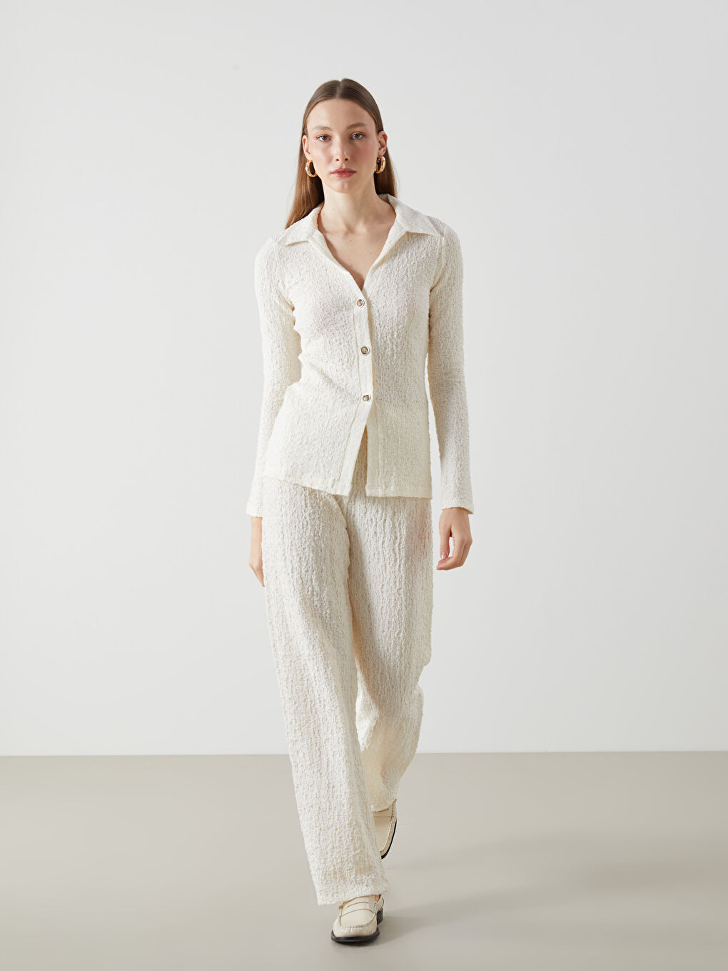 LCW Vision Elasticated Waist Textured Women's Trousers -S5FG53Z8-FDW