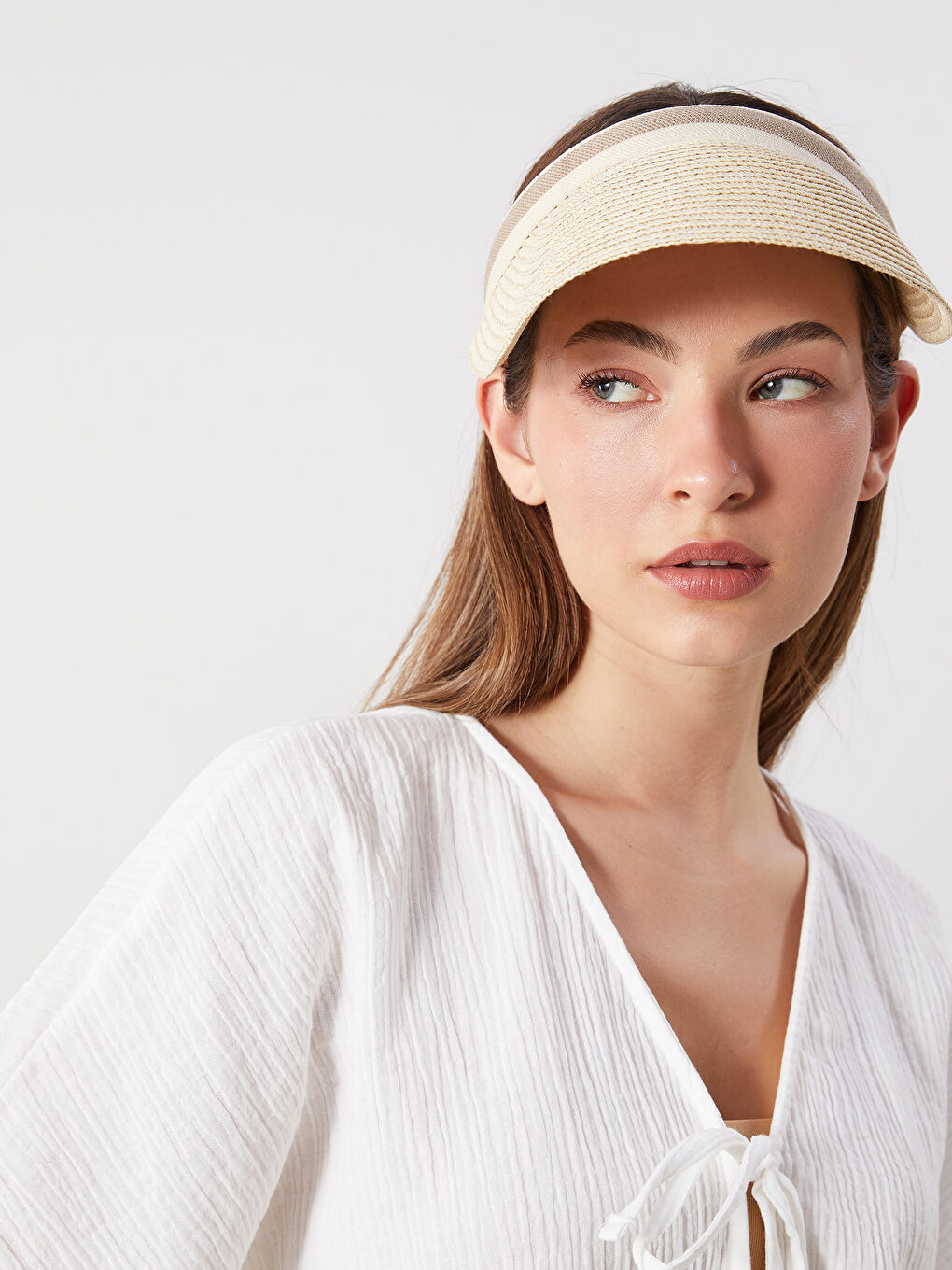 Women's Straw Visor Hat -S5FG62Z8-FF5