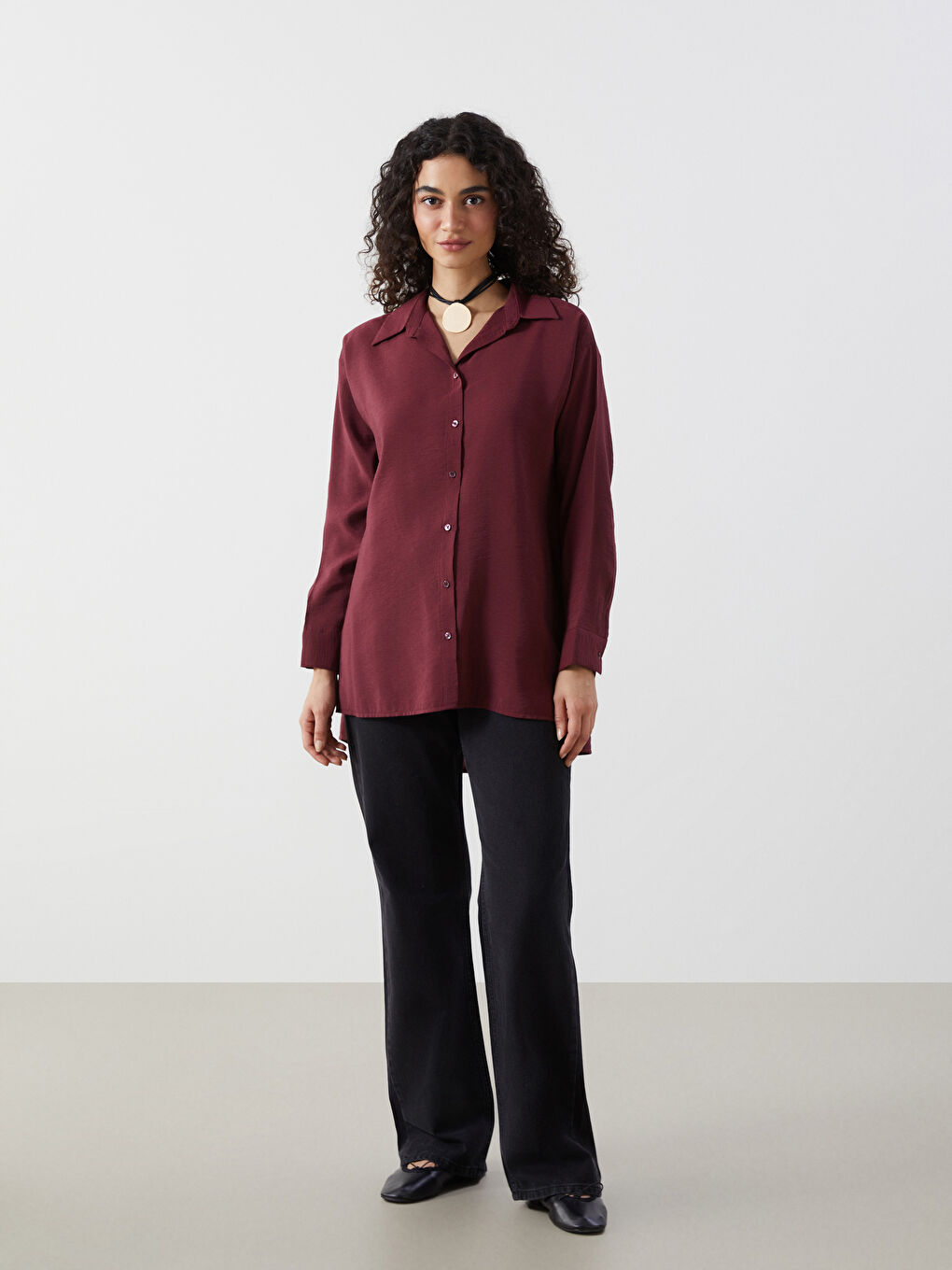 LCW Modest Bordo Oversize Kadın Gömlek Tunik - 1