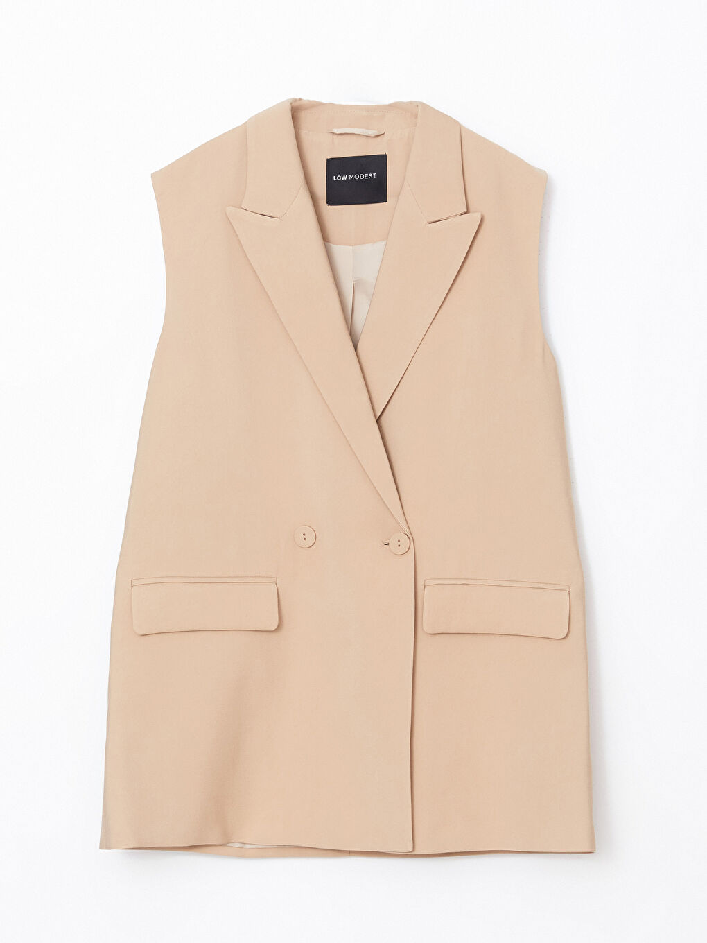 Bej Ceket Yaka Kadın Klasik Yelek-5