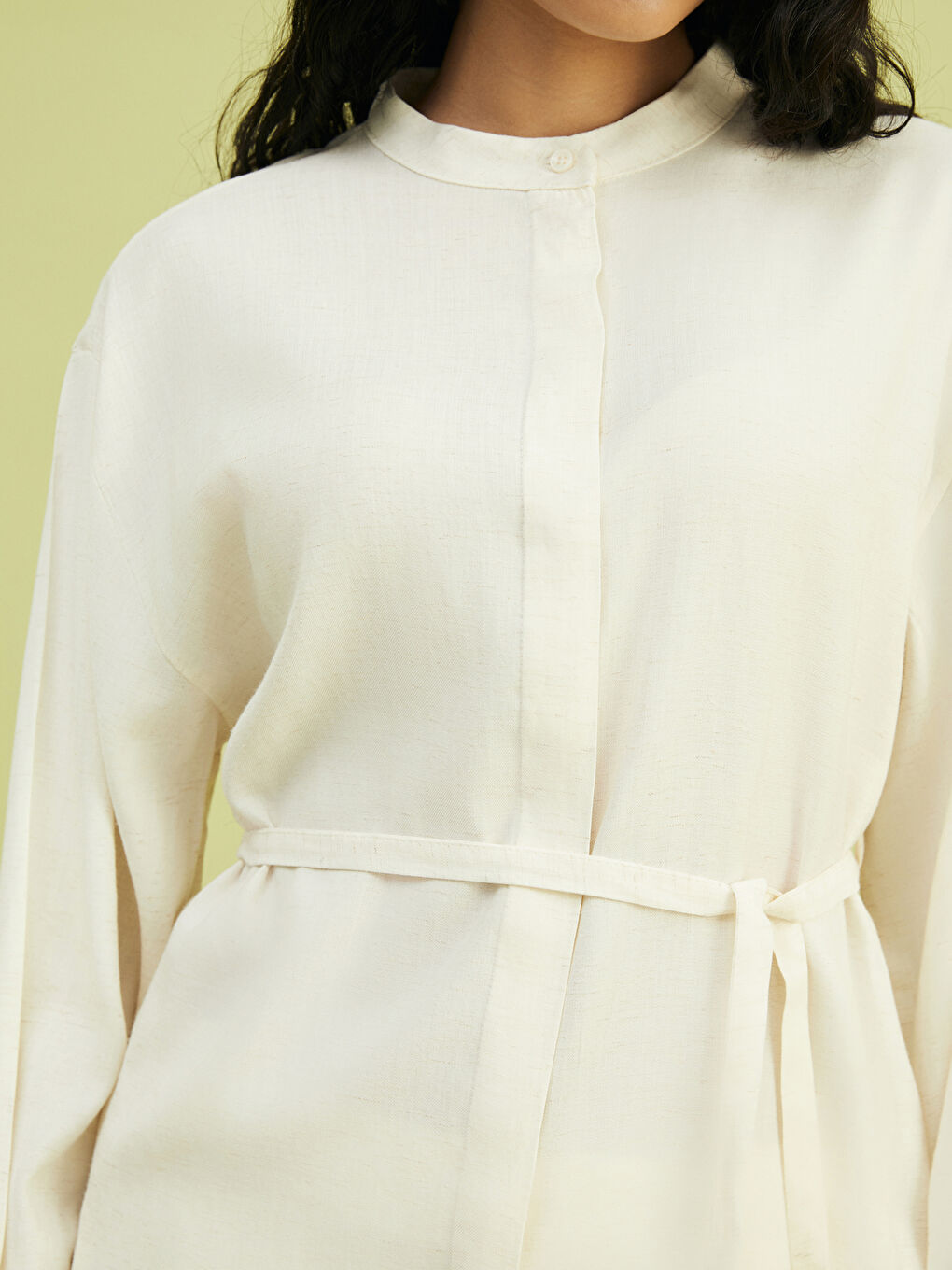 Grandad Collar Linen Blend Women's Shirt Tunic -S5FG79Z8-EEW